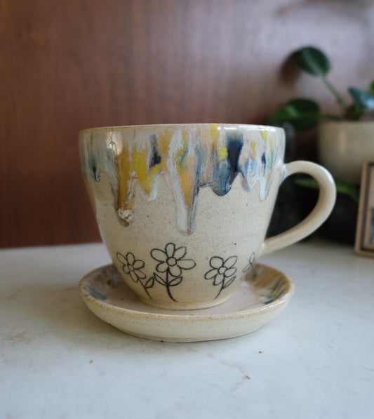 Doodle Flower Cup & Saucer